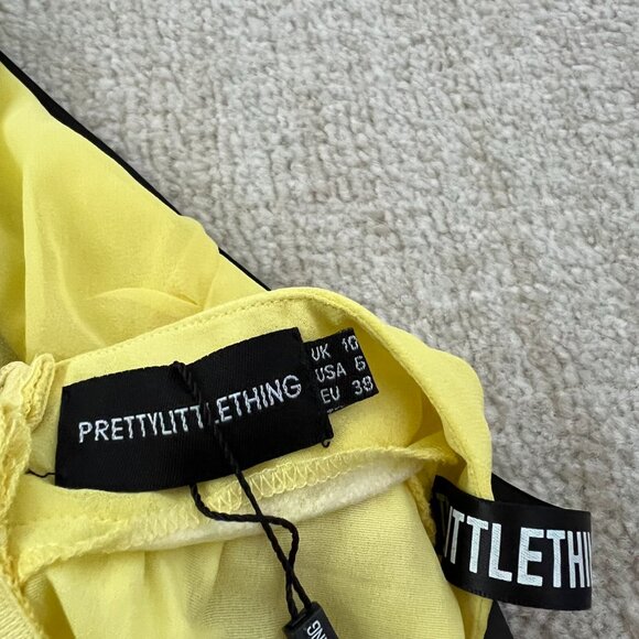 NWT PrettyLittleThing Lemon Yellow Long Sleeve Ruffle Dress 6 - Picture 2 of 11